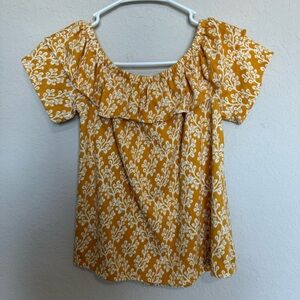 LOFT Off the Shoulder Top Blouse Womens Small S Ruffle Knit Yellow White Sz S